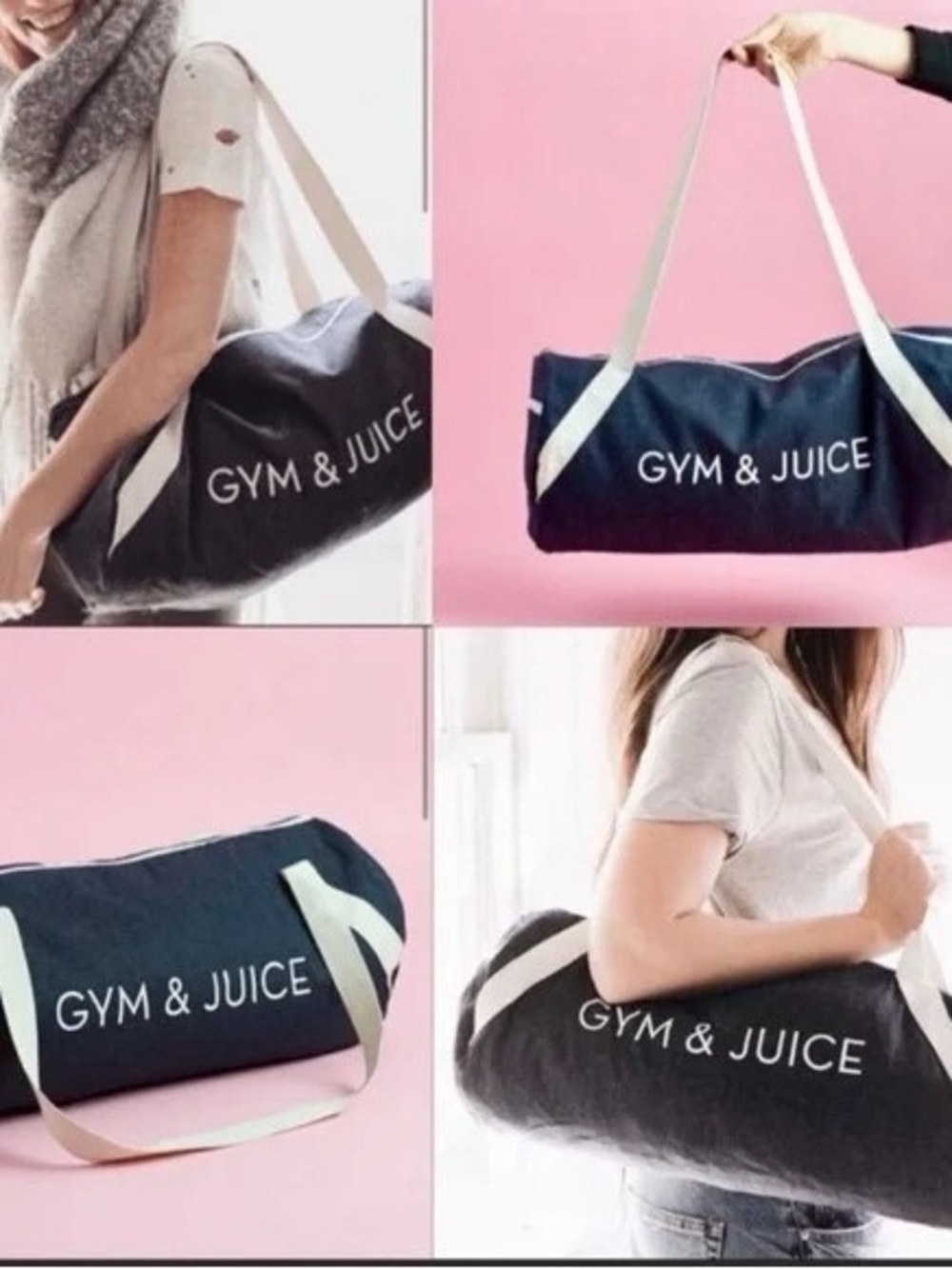 NWOT PRIVATE PARTY FabFitFun Navy Denim Duffel Bag w/ Cream Straps GYM & JUICE